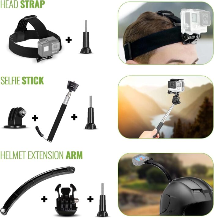 Go Pro HERO12 (Hero 12) Black - with 50 Piece Accessory Kit and 2 Extra Batteries + 64GB Card - Waterproof Action Camera - 5.3K HDR, 27MP Photos, 1/1.9" Sensor, Live Streaming, Webcam, Stabilization - Image 3