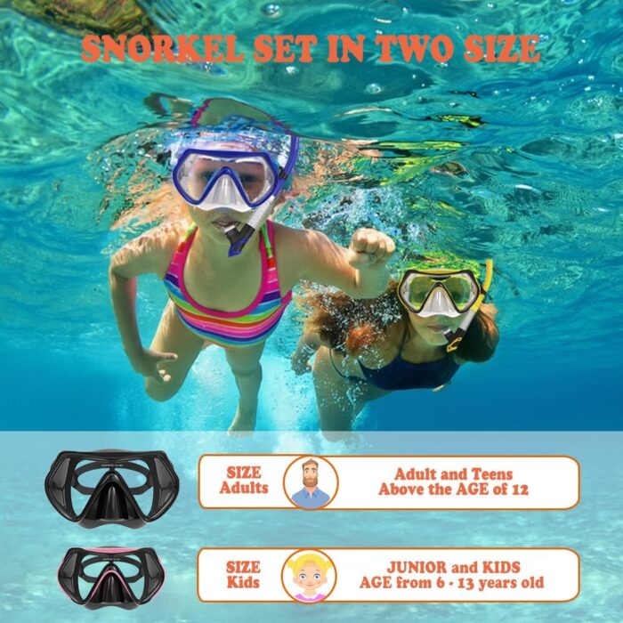 WACOOL Professional Snorkeling Snorkel Diving Scuba Package Set with Anti-Fog Coated Glass Purge Valve and Anti-Splash Silicon Mouth Piece for Men Women (Adults,Black) - Image 6