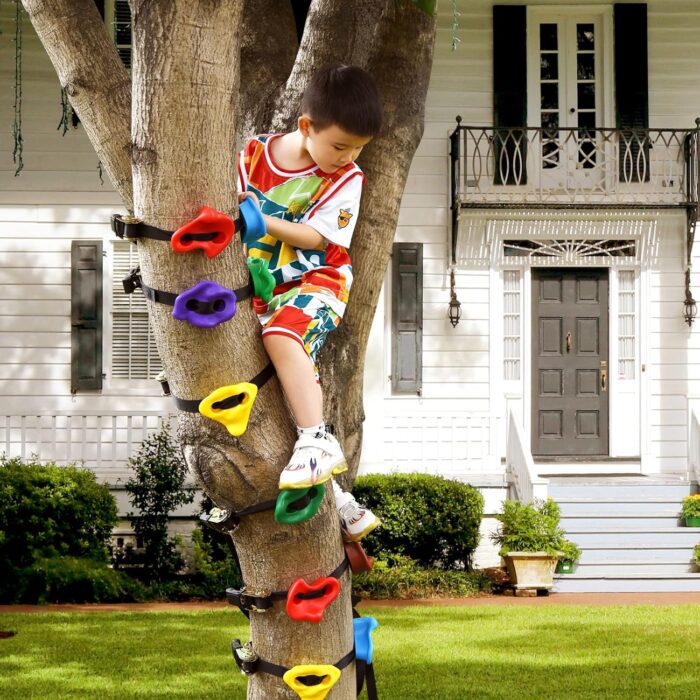 TOPNEW 20 Ninja Tree Climbing Holds for Kids Climber, Adult Climbing Rocks with 6 Ratchet Straps for Outdoor Ninja Warrior Obstacle Course Training - Image 6