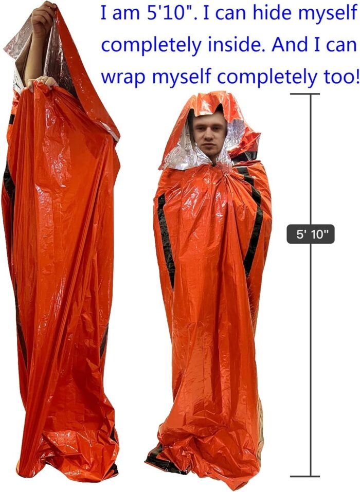 Emergency Bivy Sack Bivy Bag - Emergency Sleeping Bags 4 Pack Mylar Survival Sleeping Bag Emergency Bivvy Sack Waterproof Lightweight Foil Military Patriot Compact Gear Blanket Thermal Escape Camping - Image 3
