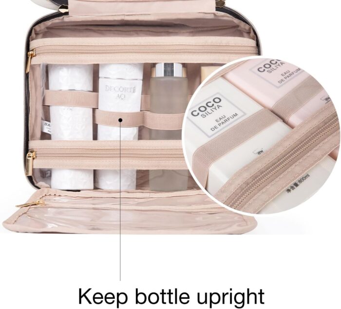 BAGSMART Large Toiletry Bag Travel Bag with Hanging Hook, Water-resistant Makeup Cosmetic Bag Travel Organizer for Accessories, Shampoo, Full Sized Container, Toiletries - Image 4