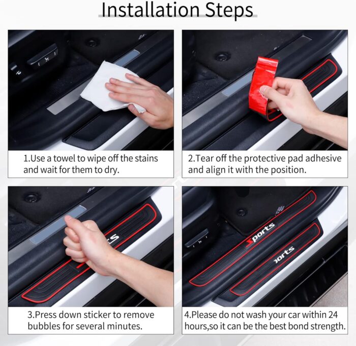 SINGARO Car Door Threshold Protection, 4PCS Door Edge Step Dust Shield Cover, Door Width 19.8x1.57inch Car/SUV Universal Rubber Scratch Resistant Exterior Accessories (Sport) - Image 4