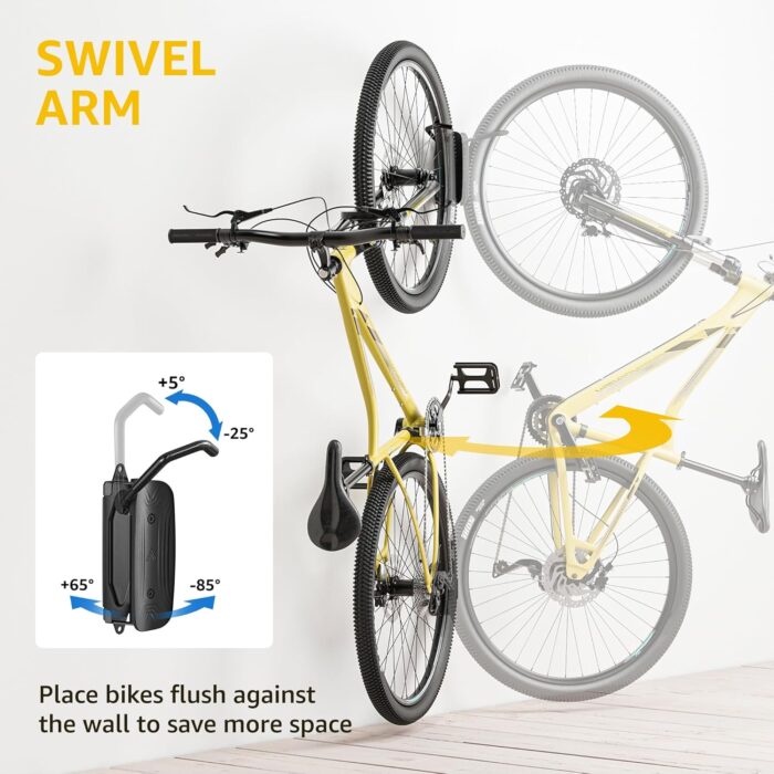 monTEK Swivel Bike Wall Mount, Bike Hangers for Garage, Space-Saving Vertical Bike Rack, Sturdy Bike Storage Rack Holds Up to 66lbs, Easy to Install, 2 Pack - Image 3