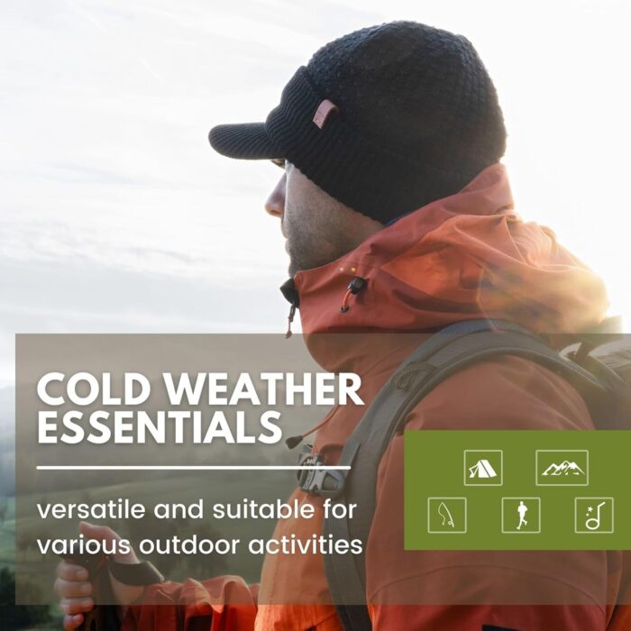 TOP-EX 50% Merino Wool Winter Hats Beanie with Brim Waterproof Warm Fleece Lined for Cold Weather - Image 5