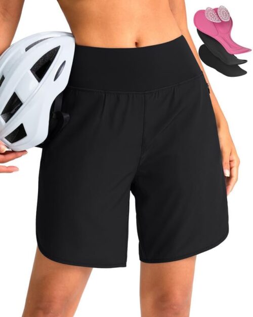 Women's Mountain Bike Shorts 4D Padded Cycling Shorts with Zipper Pockets High Waist Biking Riding Cycle Shorts