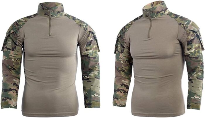 LANBAOSI Men's Tactical Combat Shirt and Pants Set Long Sleeve Woodland Hunting Military Uniform 1/4 Zip - Image 2