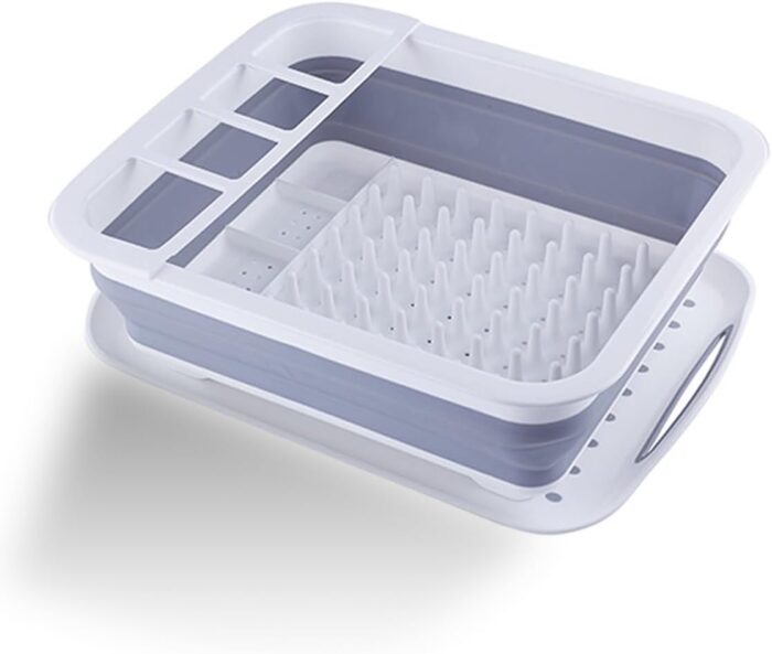 camper must haves dish drying rack Collapsible Dish Drying Rack Portable Dinnerware Drainer Organizer for Kitchen RV Campers Travel Trailers Space Saving Kitchen Storage Rack Tray (with Drainboard) - Image 7