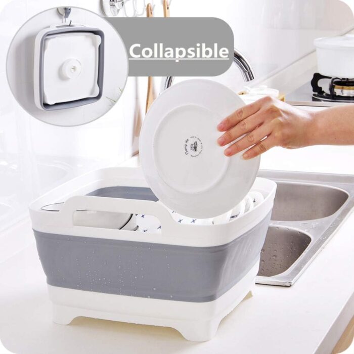 2.4 Gal(9L) Collapsible Dish Basin with Drain Plug,Space Saving Multiuse Foldable Sink Tub,Dishpan,Kitchen Sink for Camping,Plastic Tub,Vegetable Washing,Beverage Tubs - Image 5