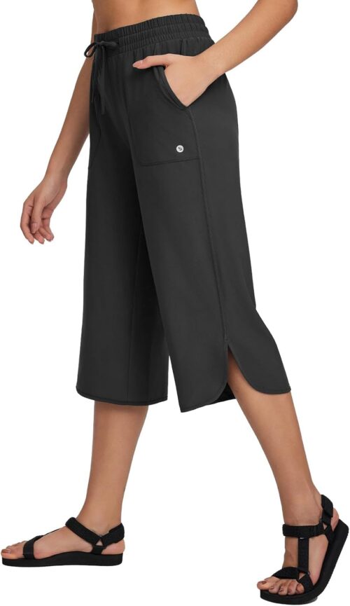 baleaf Women's Capri Pants Wide Leg Plus Size UPF50+ Lightweight Quick Dry Pants Casual Loose Sweatpants Hiking Walking