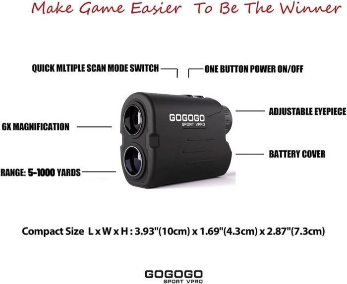 Gogogo Sport Vpro GS03 Laser Golf/Hunting Rangefinder, 1000/1200 Yards Laser Range Finder with 6X Magnification Ultra-Clear View, Lightweight, Slope, Pin-Seeker & Flag-Lock & Vibration - Image 3