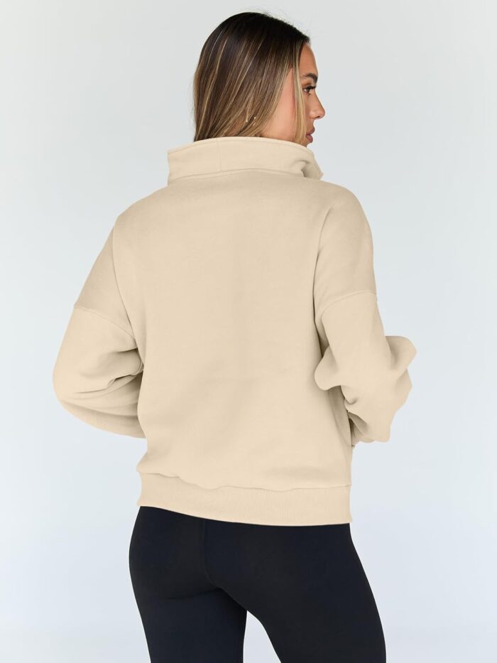 Trendy Queen Sweatshirts Quarter Half Zip Pullover Oversized Hoodies Sweaters Comfy Fall Outfits 2025 Y2K Winter Clothes - Image 4