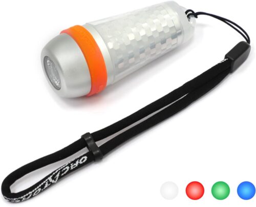 ORCATORCH SD03 Dive Signal Light 4-Color-in-1 (Blue, Red, White, Green) 8 Modes Scuba Diving Beacon with Constant and Flashing Modes, Mini Tank Marker Light for 150M Underwater Diving