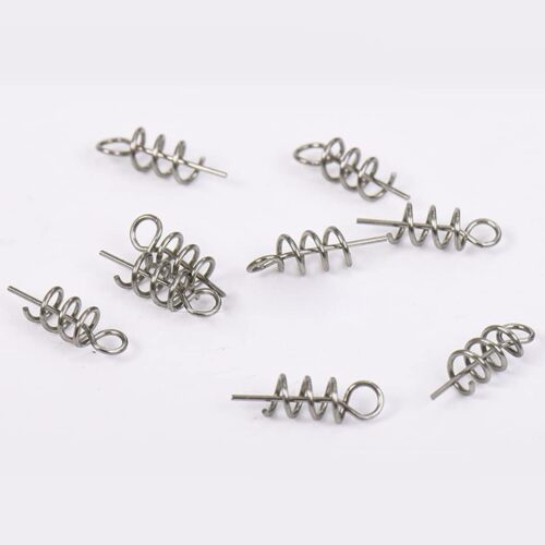 50Pcs Silver 14mm Soft Lure Bait Spring Twist Lock Outdoor Fishing Crank Hook Centering Pin for Soft Lure Bait Worm Crank Twist Lock Pins Hooks Terminal Tackle and Accessories