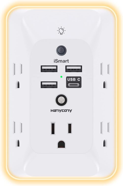 Outlet Extender with Night Light, HANYCONY Multi Plug Outlet, USB Wall Charger Surge Protector 4 USB Ports(1 USB C), Power Strip Electrical Outlet Splitter Expander for Home Office Dorm Room, ETL