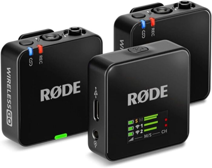 Rode Wireless GO (Gen 3) 2-Person Compact Digital Wireless Microphone Recorder Black Bundle with Grade Lavalier Lapel Microphone (2 Pack), Kellards Cleaning Cloth - Image 2