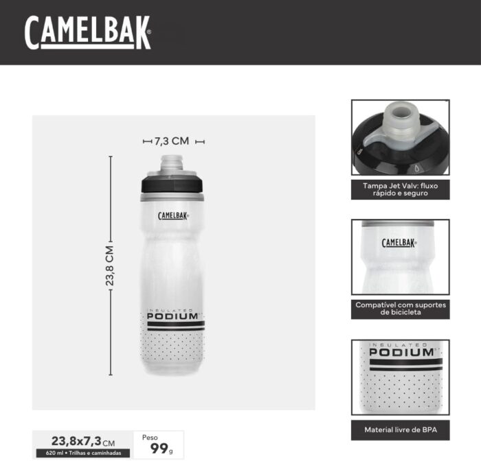 CamelBak Podium Chill Insulated Bike Water Bottle - Easy Squeeze Bottle - Fits Most Bike Cages - 21oz, Black - Image 2