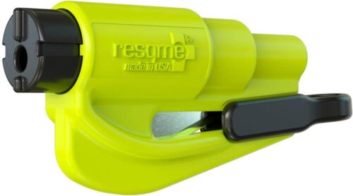 resqme The Original Emergency Keychain Car Escape Tool, 2-in-1 Seatbelt Cutter and Window Breaker, Made in USA, Yellow - Compact Emergency Hammer
