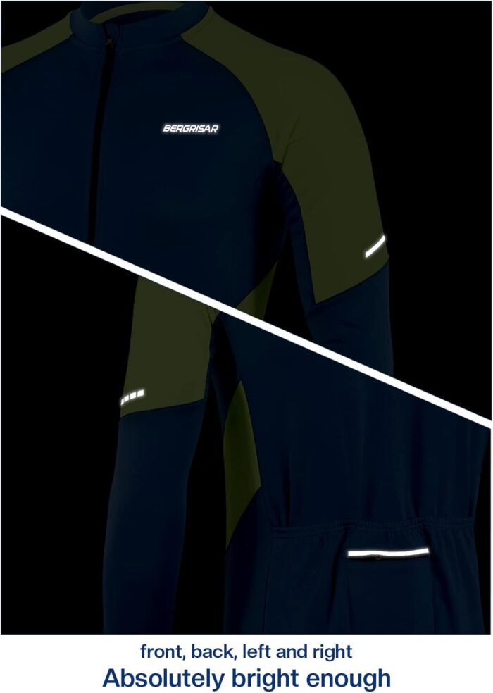 BERGRISAR Men's Basic Cycling Jerseys Long Sleeves Bike Bicycle Shirt Zipper Pockets BG012 - Image 4