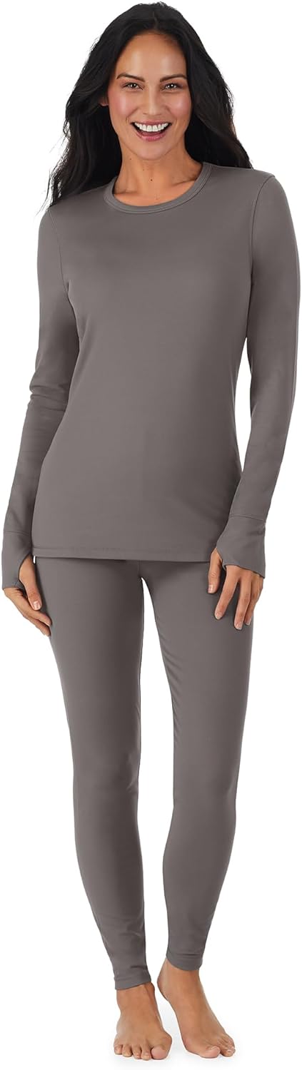 Cuddl Duds Womens Fleece Lined Thermal Base Layer Set – Long Sleeve Shirt & Leggings for Cold Weather – Lounge Set for Women