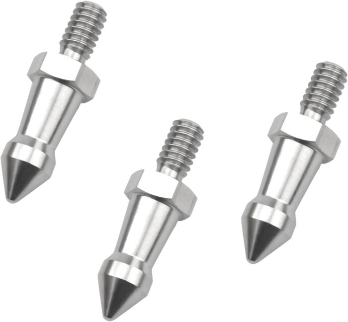 3PCS Threaded Tripod Spike Stainless Steel 1/4 inch Silver Mountaineering Stick Spike for Lens Plate Button Head Light Stand Monopod Ball Head Monopod Photo Accessories