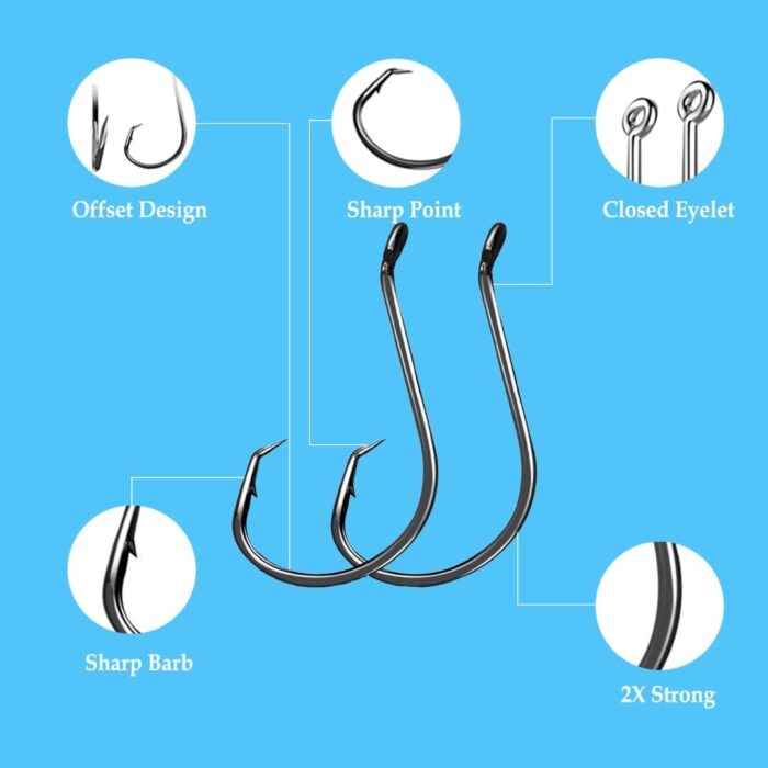 Fishing Hooks, Circle Hooks, 150PCS 2X Strong Rust & Corrosion Resistant High Carbon Steel, Saltwater Fishing, Catfishing, Catfish Hooks, Fish Hooks, Sizes 1, 1/0, 2/0, 3/0, 4/0 - Image 2