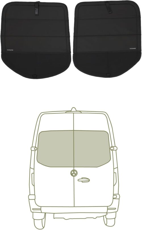 VanEssential Insulated Stealth Blackout Magnetic Window Covers Designed for Mercedes-Benz VS30 (Van Years 2019 to Current), Rear Door (Full Plastic Door Frame) (Pair), Black