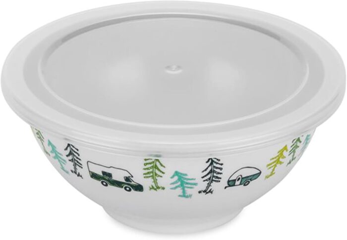 Camco Life is Better at The Campsite Nesting Bowl Set with Lids | Great for On-The-Go Lifestyles | Features (4) Durable Melamine Bowls with (4) Plastic Lids (53451) - Image 10