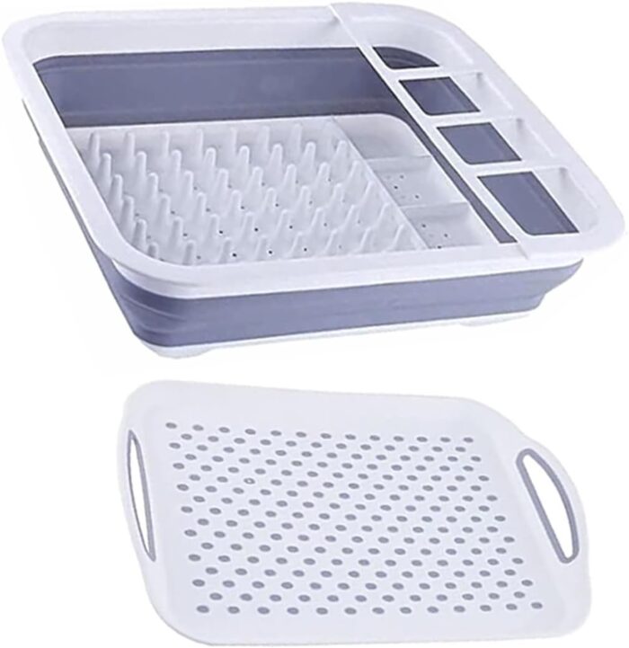 camper must haves dish drying rack Collapsible Dish Drying Rack Portable Dinnerware Drainer Organizer for Kitchen RV Campers Travel Trailers Space Saving Kitchen Storage Rack Tray (with Drainboard) - Image 6