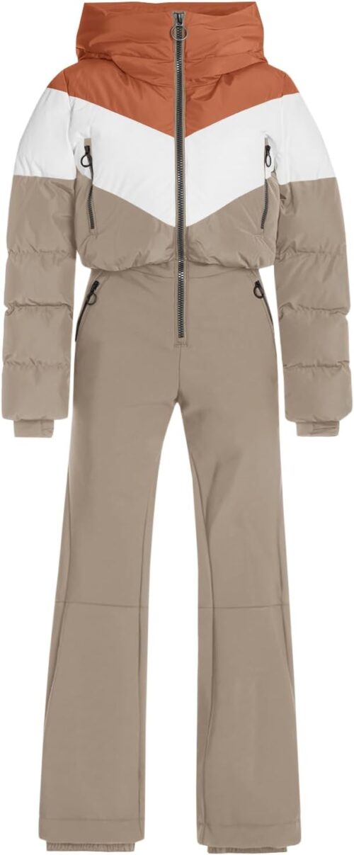 Fisoew Womens One Piece Ski Suit Warm Waterproof Snowsuits Winter Snow Jumpsuits Outdoor Sports Outerwear