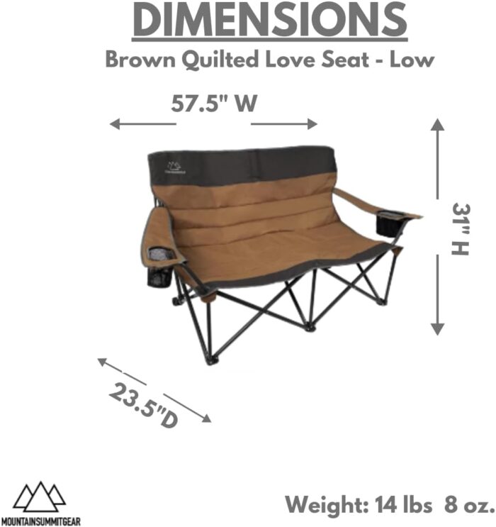 Quilted Low Loveseat Camping Chair for 2 with Padded Seat and Back for Camping/Hiking/Backpacking Made by Caddis Sports (Low Loveseat (Brown)) - Image 3