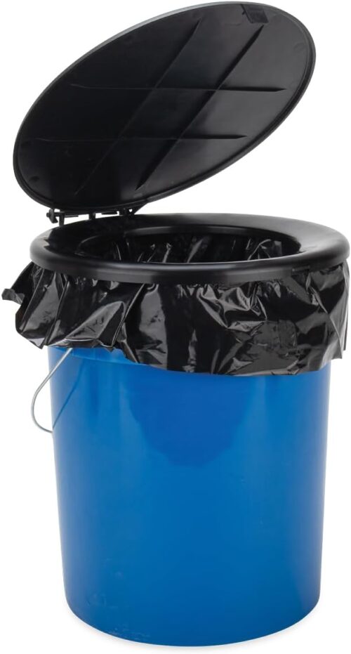 Camco Portable Toilet Bucket - Features 3 Bag Liners for Easy Clean Up & Attached Carry Handle - Includes Seat and Lid Attachment (41549)