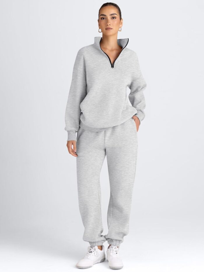 AUTOMET Women's Sweatsuits 2 Piece Outfits Long Sleeve Half Zip Pullover and Baggy Sweatpants with Pockets - Image 2
