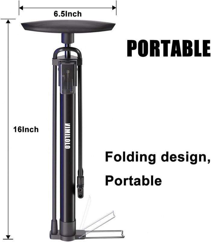 VIMILOLO Bicycle Pump, Bike Floor Pump with Gauge Inflator for Presta and Schrader Valve Portable Tire Pumps for Ball Bike Pumps - Image 5