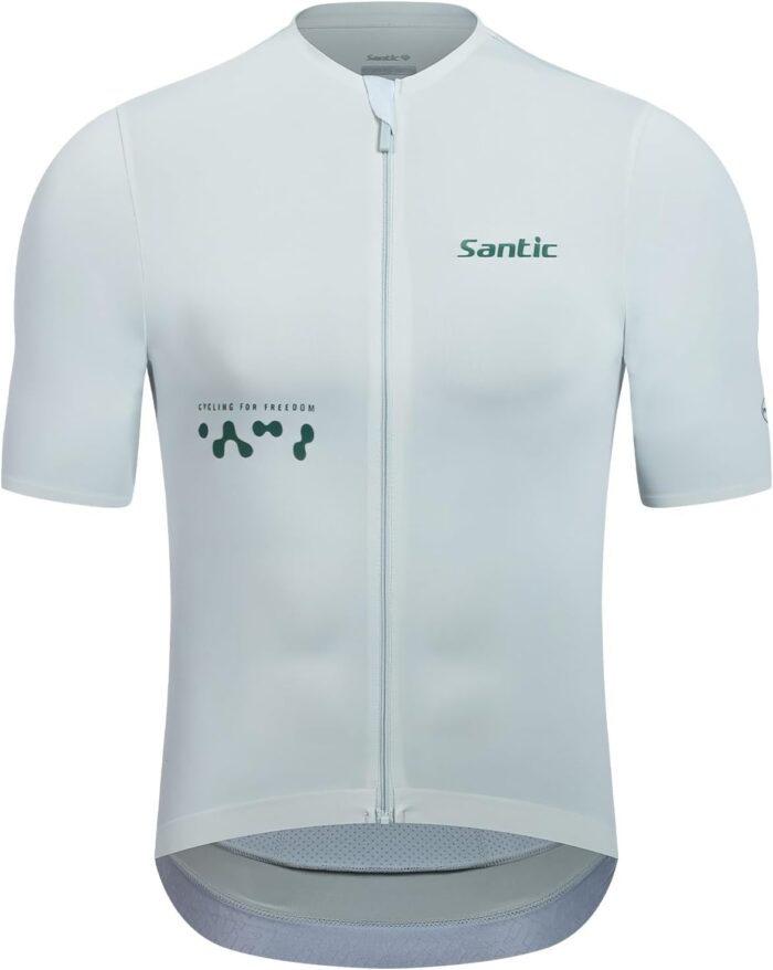 Santic Men's Cycling Jersey Short Sleeve Tops Bicycle Bike Shirt Full Zipper UPF 50+ Bicycle Jersey with Pockets