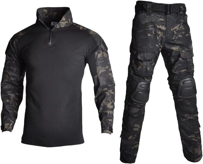 Lilychan Mens Tactical Military Suits Long Sleeve Rip-Stop Uniforms Combat Shirt and Pants Elbow Knee Pads