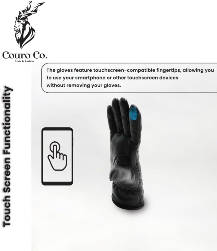 Genuine Cowhide Leather Driver Gloves - Touch Screen, Winter Warm Gloves for Driving, Cycling, Motorcycling - Image 5