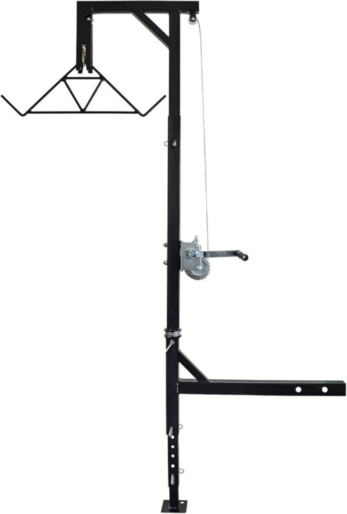 HME Game Hoist Kit with Winch Gambrel, 400 Pound Capacity, Adjustable Height, Black – 360 Degree Swivel, Support Stand Foot for Hanging Hunting Game