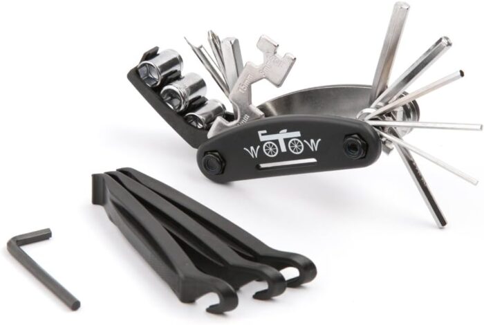 WOTOW Bike Repair Tool Kit, 16 in 1 Bicycle Multitool with Tire Levers Hex Spoke Wrench, Multi Function Accessories Set for Road Mountain Bikes