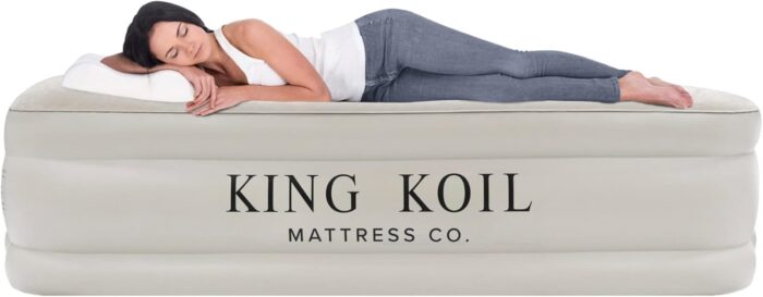 King Koil Luxury Built-in Pillow Top Queen Air Mattress with Built-in High-Speed Pump Best for Home, Camping, Guests, 20" Queen Size Double High Airbed, Blow Up Mattress, Waterproof, 1-Year Warranty - Image 6