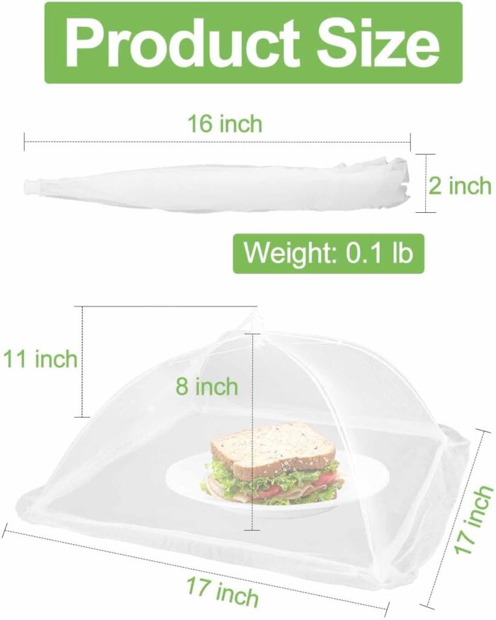 Large Food Cover,6 Pack Mesh Food Tent,17"x17",White Nylon Covers,Pop-Up Umbrella Screen Tents,Patio Net for Outdoor Camping, Picnics, Parties,BBQ,Collapsible and Reusable - Image 4