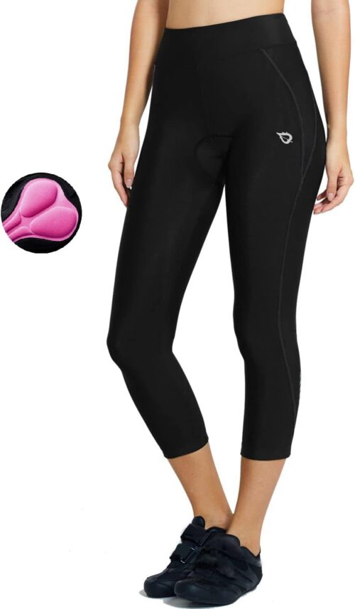 baleaf Women's Padded Bike Pants High Waist Cycling Shorts 3/4 Bicycle Capris Legging Zipper Pockets UPF 50+