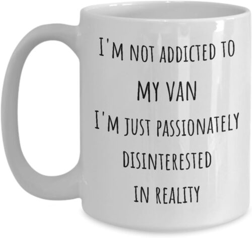 Van addict coffee mug for van life gift for natural van life mug van life essentials minimalist camping mug, 15oz, White