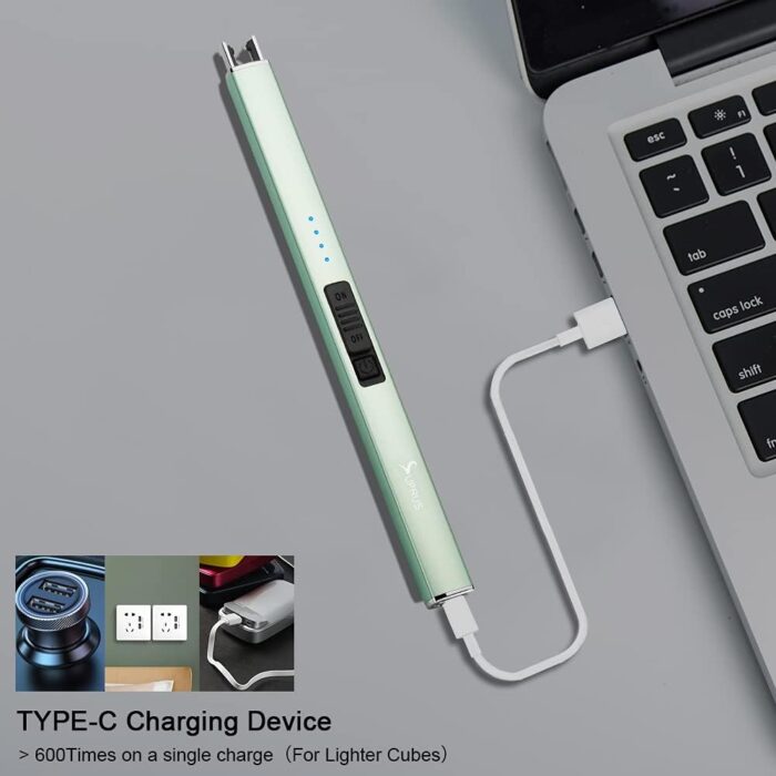 SUPRUS Electric Lighter Arc Windproof Flameless USB Rechargeable Lighter with Safety Lock for Candle BBQ Camping (Green) - Image 6