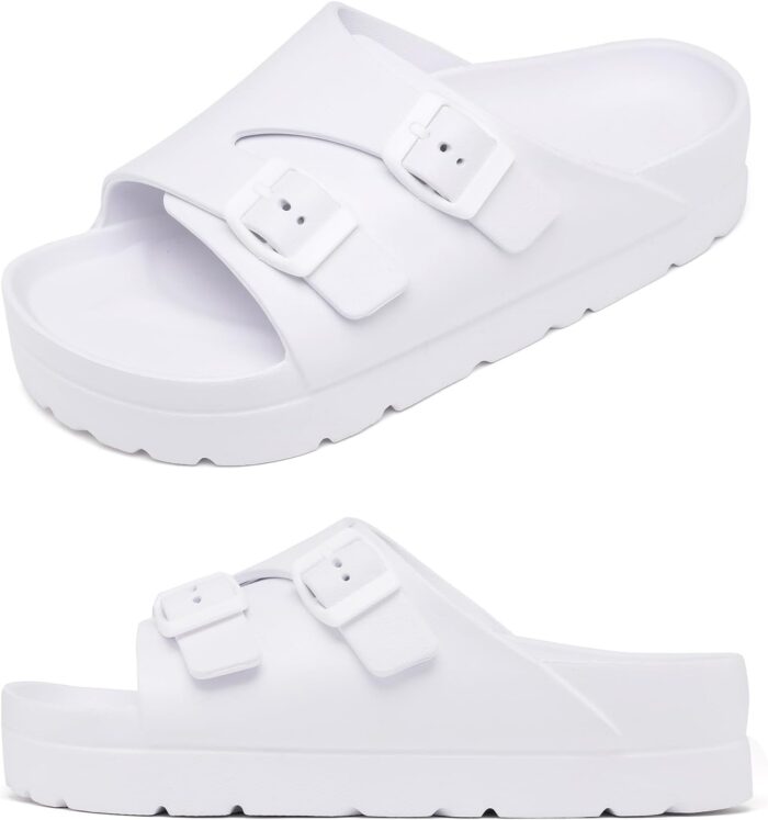 Womens Platform Sandals with Arch Support, Adjustable Buckle Beach Sandal Woman Comfort Lightweight Ultra Cushion EVA Slides