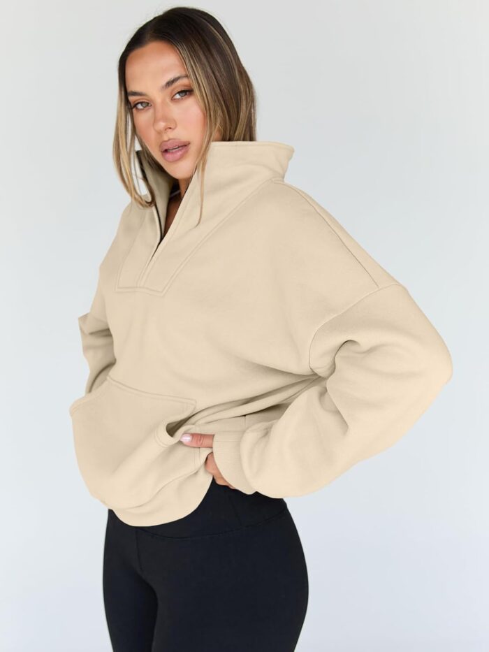 Trendy Queen Sweatshirts Quarter Half Zip Pullover Oversized Hoodies Sweaters Comfy Fall Outfits 2025 Y2K Winter Clothes - Image 3