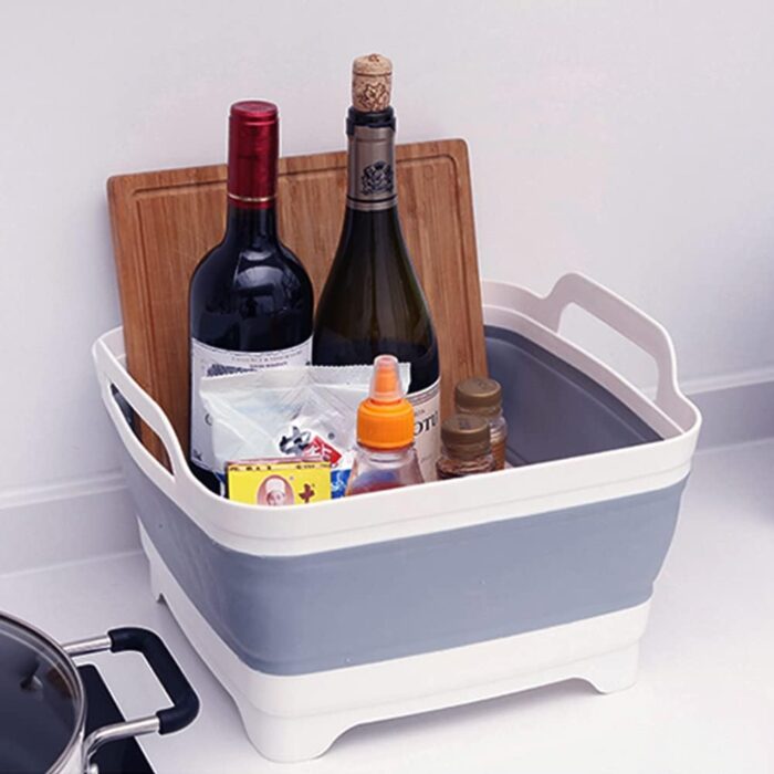2.4 Gal(9L) Collapsible Dish Basin with Drain Plug, Space Saving Outdoor Multiuse Foldable Sink Tub, Dishpan, Kitchen Storage Tray for Camping, Vegetable Washing, RV (Gray) - Image 9
