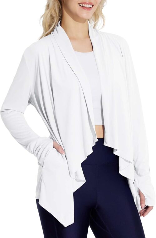 baleaf Women's Long Sleeve Sun Shirts UPF 50+ Lightweight Open Front Cardigan with Pockets Beach Cover Up SPF Sun Wrap