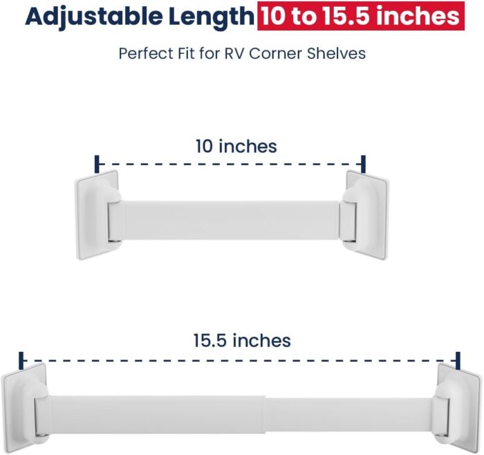 Adjustable RV Shower Corner Storage Bar- Durable Aluminum RV Corner Caddy for Shower Organization- Perfect for Travel Trailer, Camper Inside Storage and Organization- 2 Packs - Image 2