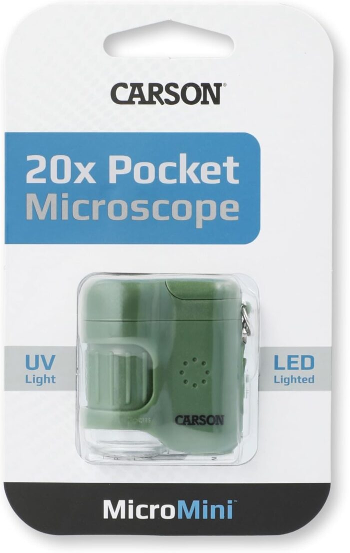 Carson MicroMini 20x LED Lighted Pocket Microscope with Built-in UV and LED Flashlight, Green (MM-280G), Large - Image 6