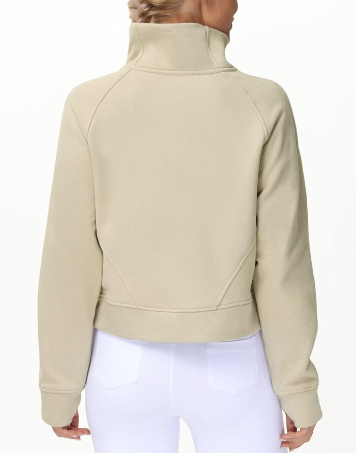 THE GYM PEOPLE Womens' Half Zip Pullover Fleece Stand Collar Crop Sweatshirt with Pockets Thumb Hole - Image 2